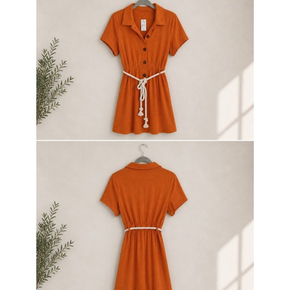 Cupshe Orange Button Front Shirt Dress w/ Rope Belt Size L NWT